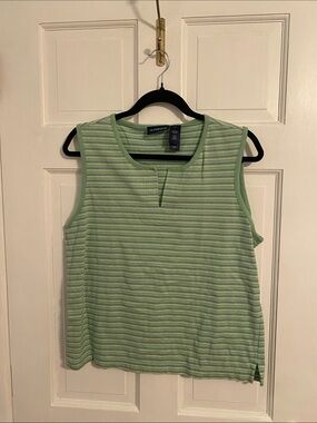 Liz Claiborne Light Green Striped Sleeveless Top